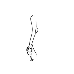 Elegant continuous line art of a woman's arm holding a wine glass. Symbolizes relaxation, luxury, and celebration. Minimalist, chic design for bars, art, or apparel.