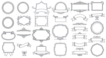 Big Set of Vintage Decorative Frames Ribbons and Banners.