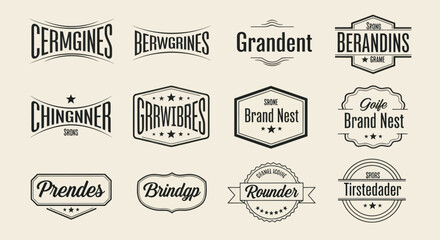 Collection of Vintage Style Brand Logos and Design Elements.