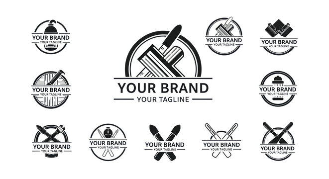 Collection of Vintage Style Logo Designs with Cooking Utensils and Text. - Powered by Adobe