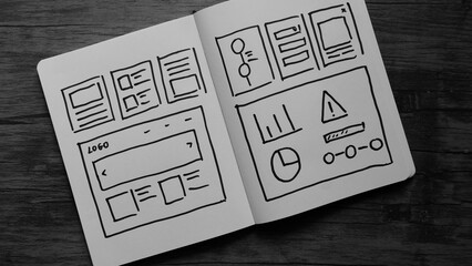 Draft sketch drawing template layout wireframe. 