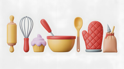 Baking Utensils Array Cooking Tools Confectionery Items Kitchenware Render on White
