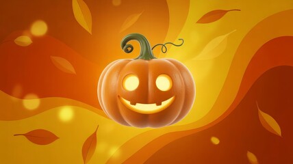 Cute smiling pumpkin, abstract background for advertising on autumn holidays or sales, 3d render

