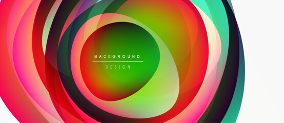 Obraz premium Abstract colorful layers create dynamic circular design. Vibrant gradients blend, forming modern background element. Text reads background design.