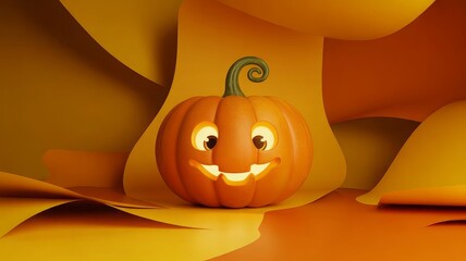 Cute smiling pumpkin, abstract background for advertising on autumn holidays or sales, 3d render

