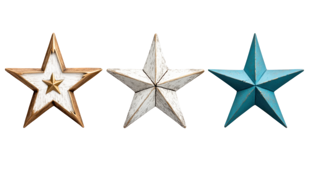 Three decorative stars on a transparent background - Powered by Adobe