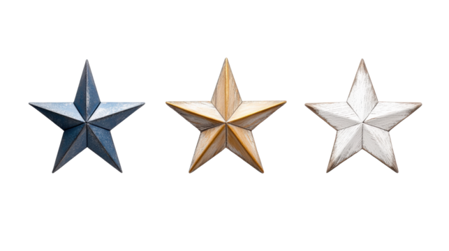 Three Wooden Stars on Transparent Background
