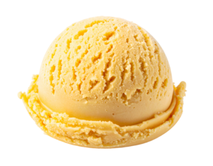 A perfectly scooped ball of creamy, pale yellow frozen dessert