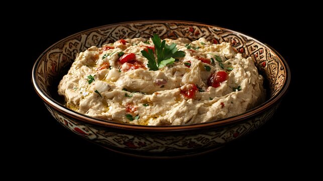 Delicious Baba Ghanoush on Dark Surface