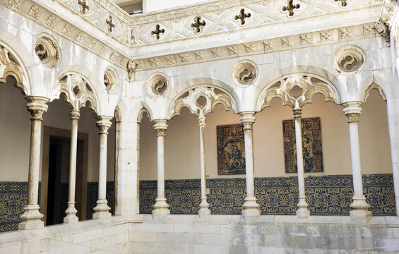 Cloister of the National Tile Museum (Museu Nacional do Azulejo) in Lisbon, capital of Portugal. History of Portuguese tiles 