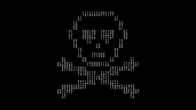 Icon symbol of expression or concept created on binary 1-0 matrix code background for hacker or hacking concept.
