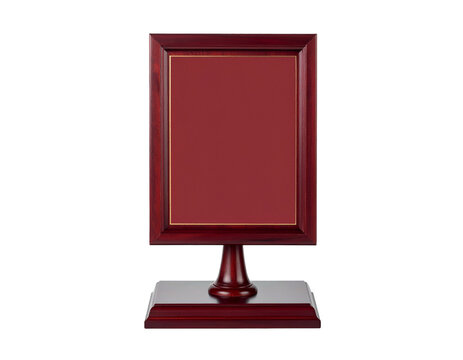 Mahogany frame with burgundy insert on a wooden base