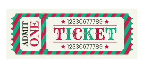Obraz premium Merry Christmas ticket design template. Perfect for holiday events, corporate celebrations, or printable invitations. Retro vector illustration isolated on white background. Vintage mockup coupon