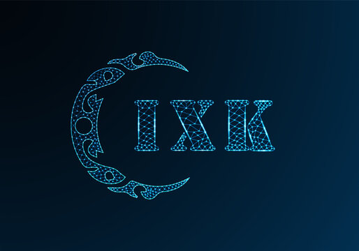Low poly letter logo IXK design. IXK letter logo low poly vector design on blue color gradient background. IXK logo low poly design