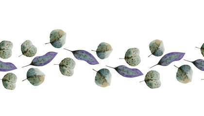 Watercolor branch leaves seamless border. The illustration botanical style hand drawn for invitations, cards, packaging.