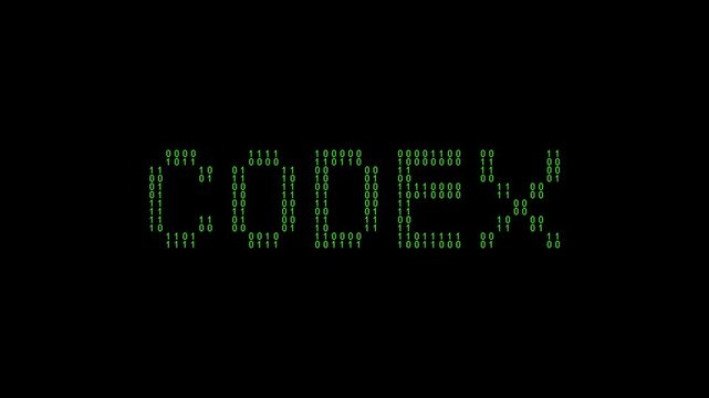 Digital codex binary animation with abstract matrix background.
