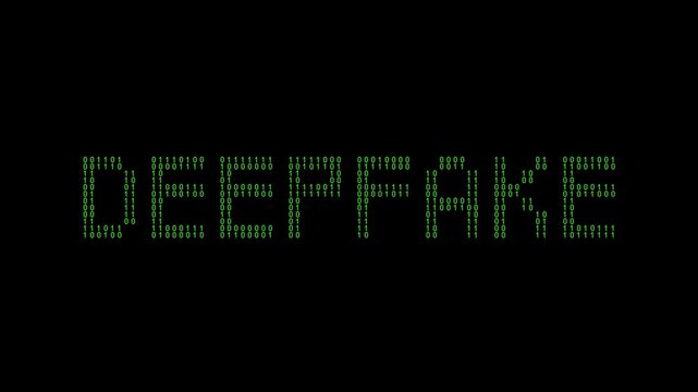 Binary deepfake AI animation with data distortion motion.