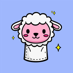 Cute Cartoon Fluffy Sheep Head Vector Illustration