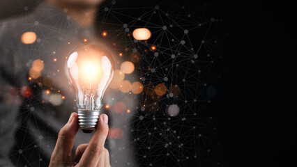 Represents creative thinking, innovation, and smart solutions through technology and connection,...