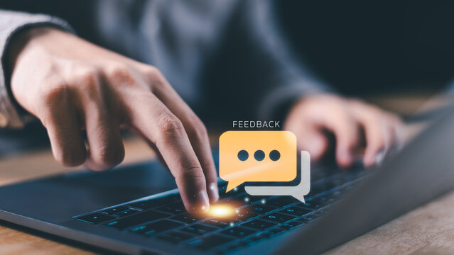 Concept of digital interaction, online communication, and real-time feedback illustrating customer experience, engagement, data collection, and technology connection in modern business.