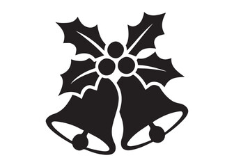 christmas bells holly leaves logo silhouette vector, christmas bell silhouette vector illustration, christmas bell with a bow and holly leaf logo silhouettes vector on a white background