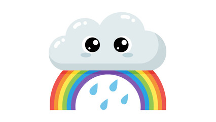 Naklejka premium A cartoon cloud with a rainbow and raindrops