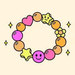 Colorful Beaded Bracelet with Stars Vector Illustration
