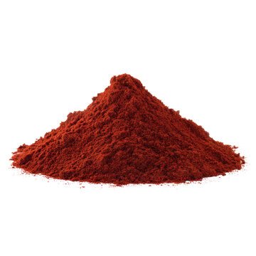 A pile of vibrant red paprika powder isolated on a transparent background, a common spice