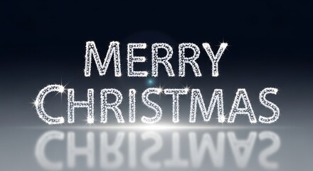 Sparkling merry christmas wishes in diamond letters on a reflective surface creating a festive and elegant holiday season greeting card design element