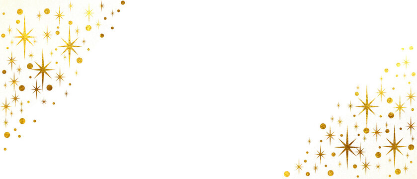 Luxurious gold glitter corner with star splatter on transparent background, elegant shiny festive border and sparkle overlay for invitations, banners, social posts and premium graphic design element.