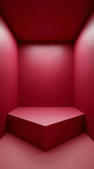 A minimalistic red corner with a geometric platform creating a bold and modern abstract background.