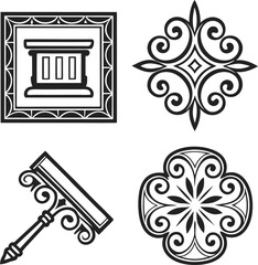 Ornamental icon set, classic, flourish, baroque, decorative, vintage, scroll, rosette, emblem