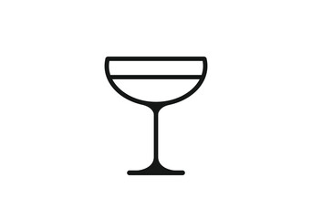 Minimalist cocktail icon with a sleek design. Cocktail in tall glass.  Cocktail vector icon on white background. Champagne glass. 