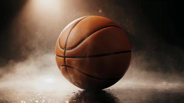 Basketball under spotlight with smoke in the air