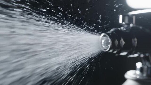 Airbrush Spraying Liquid in Black Background, Close Up Slow Motion