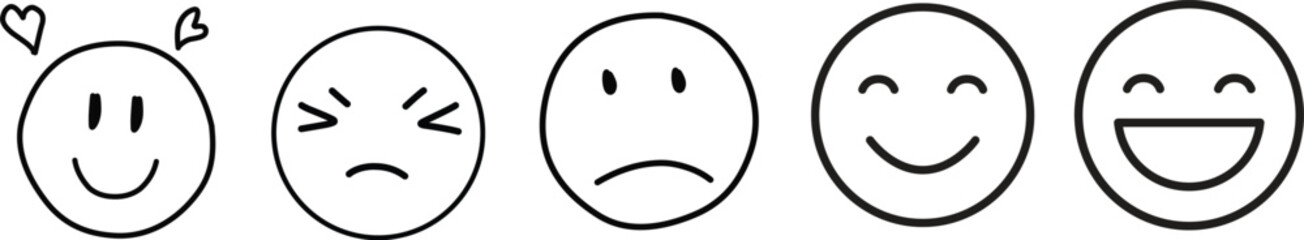 Fototapeta premium Collection of Simple Emoji Icons Representing Different Emotions Happiness, Anger, Sadness, and More