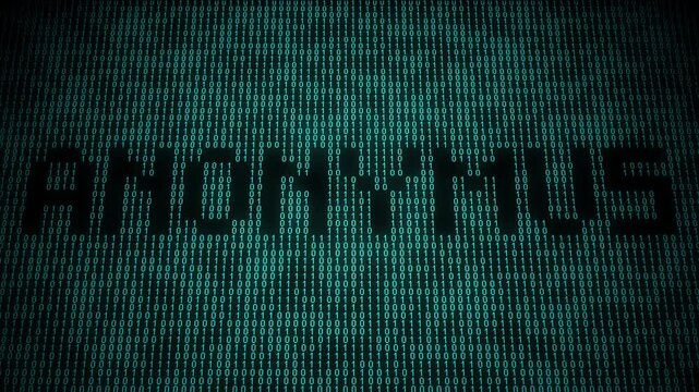 Binary anonymous hacking animation with dark digital system.