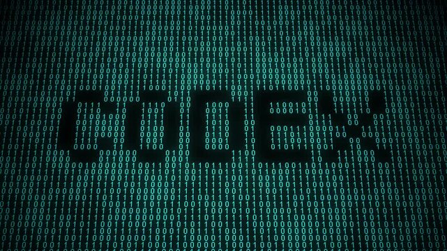 Digital codex binary animation with abstract matrix background.