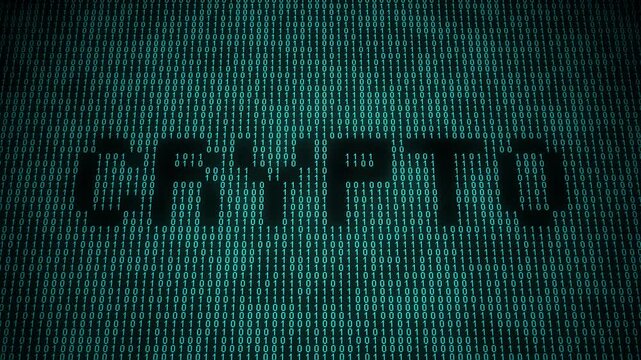 Binary crypto animation with digital encryption and blockchain motion.