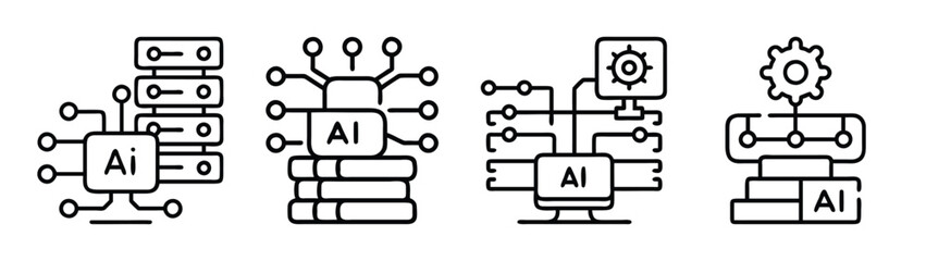 Ai artificial intelligence machine learning deep learning neural network technology icons vector set