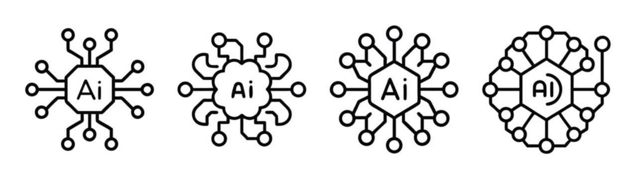 Ai artificial intelligence machine learning neural network icons set vector illustration design