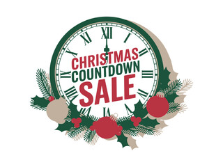 Christmas countdown sale displayed on a clock with festive decorations