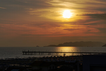 Obraz premium Seascape with sunset. Viareggio, Italy.