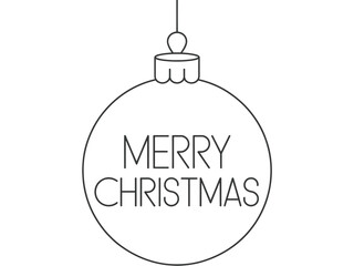 A minimalist line drawing of a Christmas ornament with the words "Merry Christmas" inside.