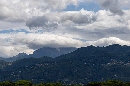 Viareggio, Italy, panoramic views of the Apuan Alps from northern Tuscany and the Marble Rocks