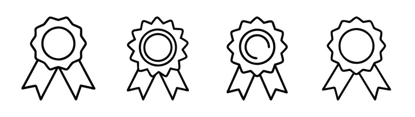 Vector illustration of outline award ribbons set, achievement badges, prize rosette, and seals
