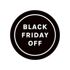Flat round badge with text “Black Friday Off”, perfect for sale label or ecommerce campaign.