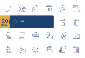 Bin Design Vector Icons featuring 20 Grid Fitted Thin Line Style