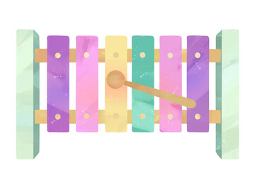 Watercolor illustration of a toy xylophone. Ideal for kids’ projects, educational designs, or playful illustrations.