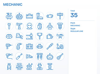 Mechanic Digital Vector Pack containing 35 Detail Enhanced Regular Line 128x128 Icons